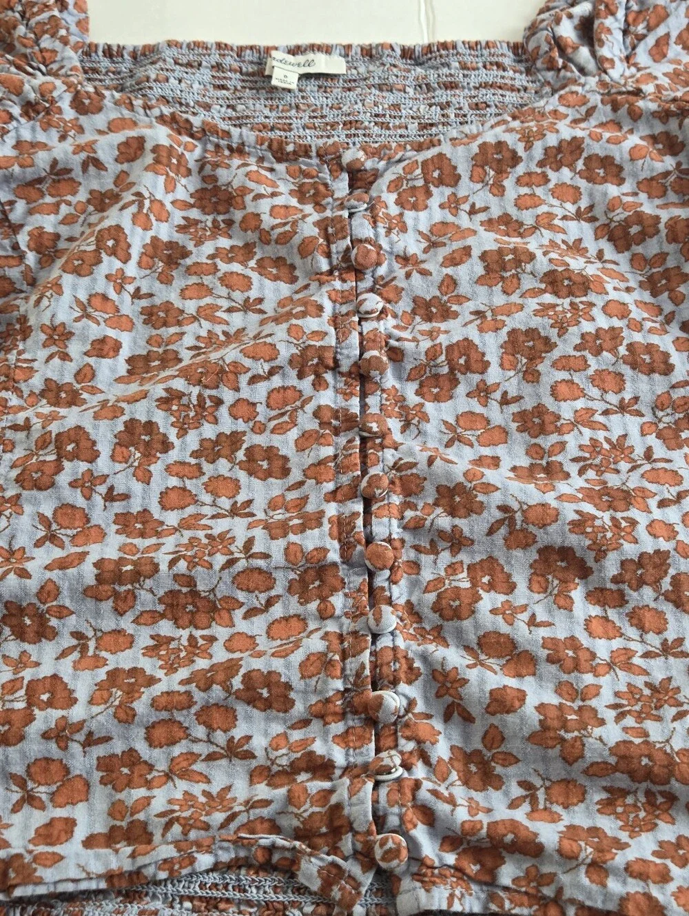 Madewell Rust Floral Square-Neck Puff Sleeve Blouse